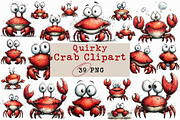 Quirky Funny Crab Clipart, an Illustration by Libby Wishes (Thumbnail 1 of 6)