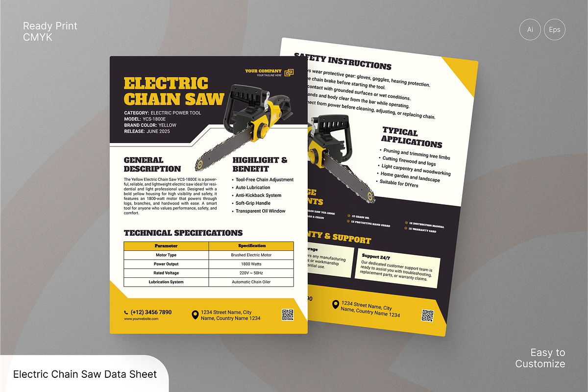 Electric Chain Saw Data Sheet, a Flyer Template by Annora Studio (Photo 1 of 6)