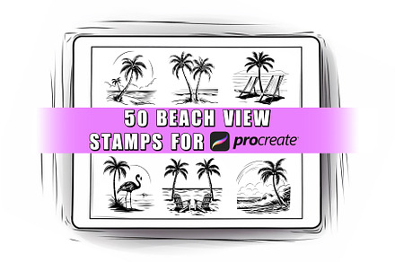 50 Beach View Procreate Stamps Brush