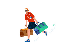 Tourist running with bags is going, an Illustration by pikepicture