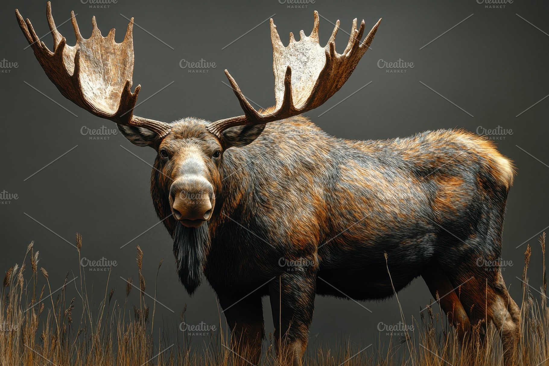 Majestic moose standing proudly in g, a Photo by Tanuart