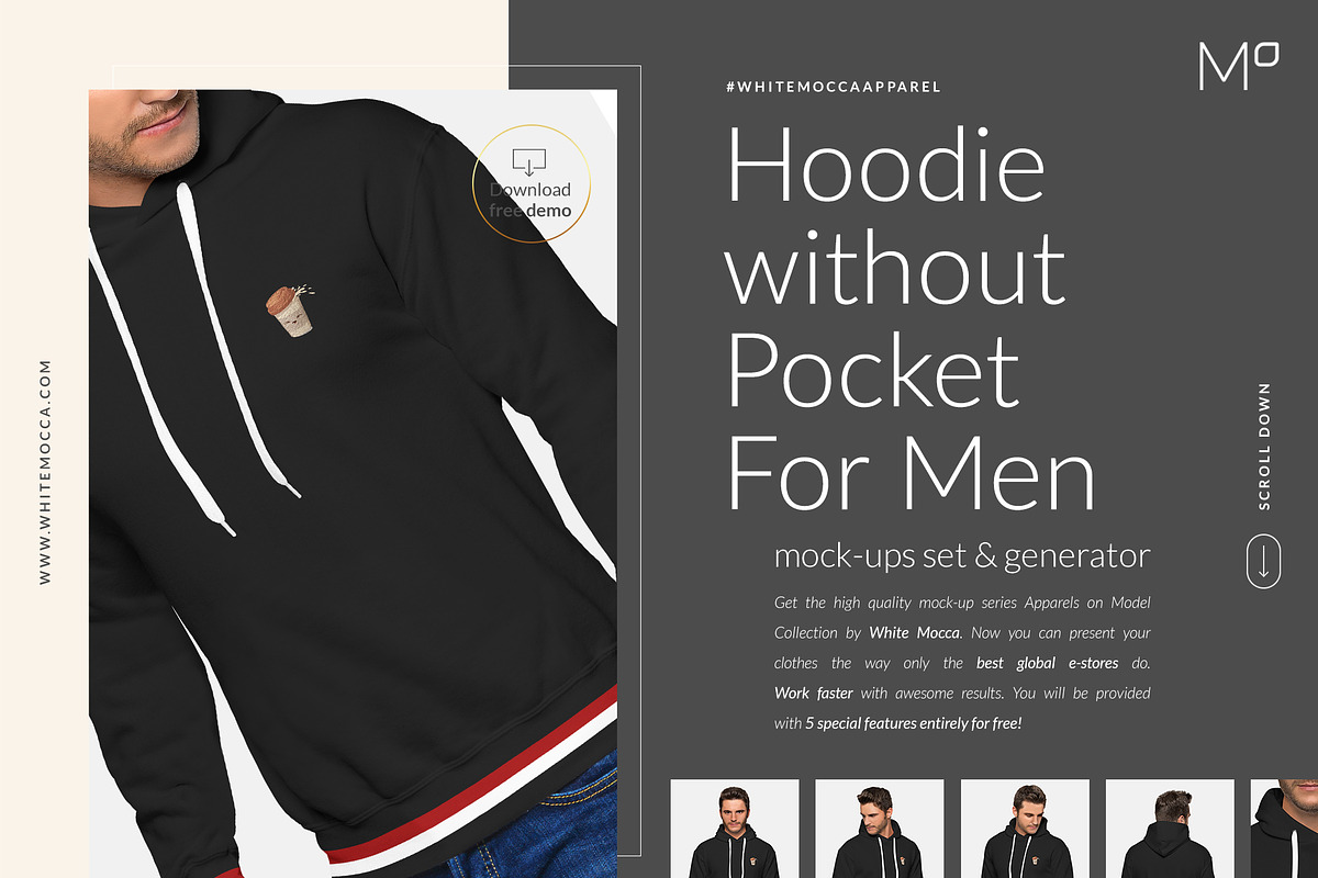 Men Hoodie Mock-ups Set FREE DEMO, a Books & Magazine Mockup by Apparel_Mockups (Photo 4 of 25)