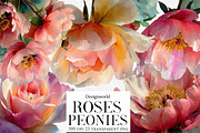 Watercolor Roses Peonies Clip Art, an Illustration by Designworld (Thumbnail 1 of 6)