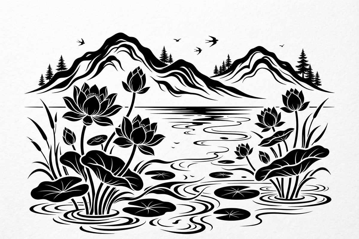 60 Lotus Mountain Harmony Silhouette, an Empty State Illustration by Amazin_art (Photo 26 of 31)