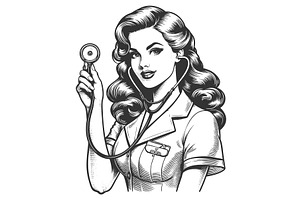 Pin-Up Nurse with Stethoscope vector, a Healthcare Illustration by AlexArt