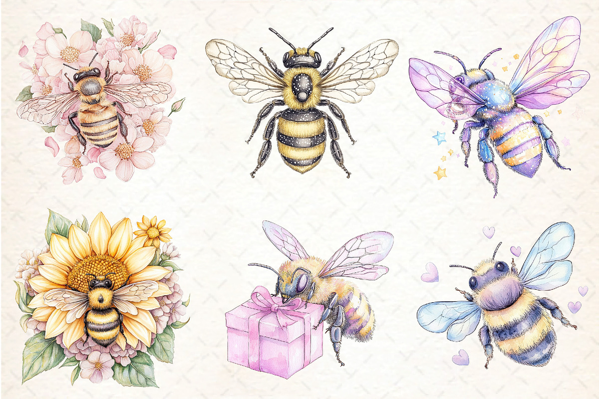 Watercolor  Bee  Clipar, an Illustration by DreamCafeArt (Photo 3 of 9)