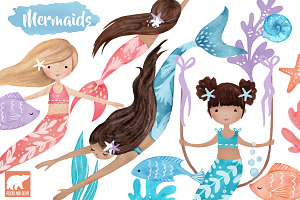 Watercolor Mermaid Set