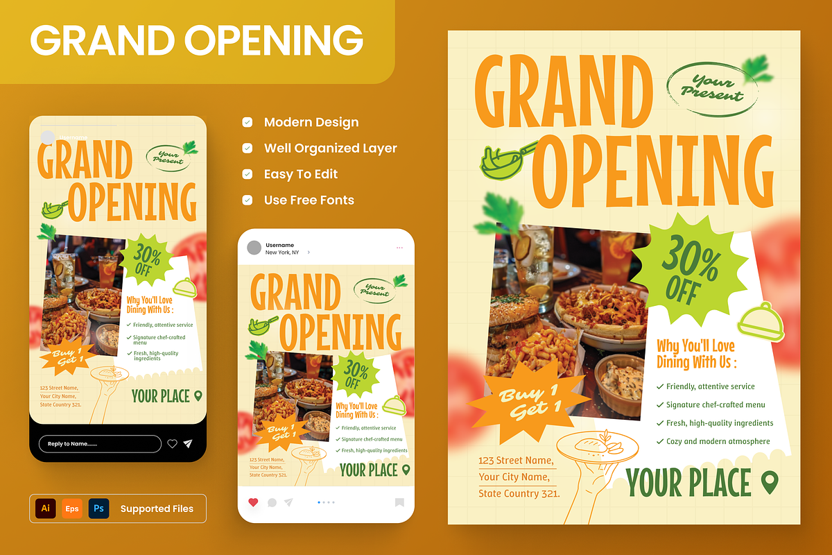 Restaurant Grand Opening Flyer Set, a Flyer Template by Annora Studio (Photo 1 of 6)