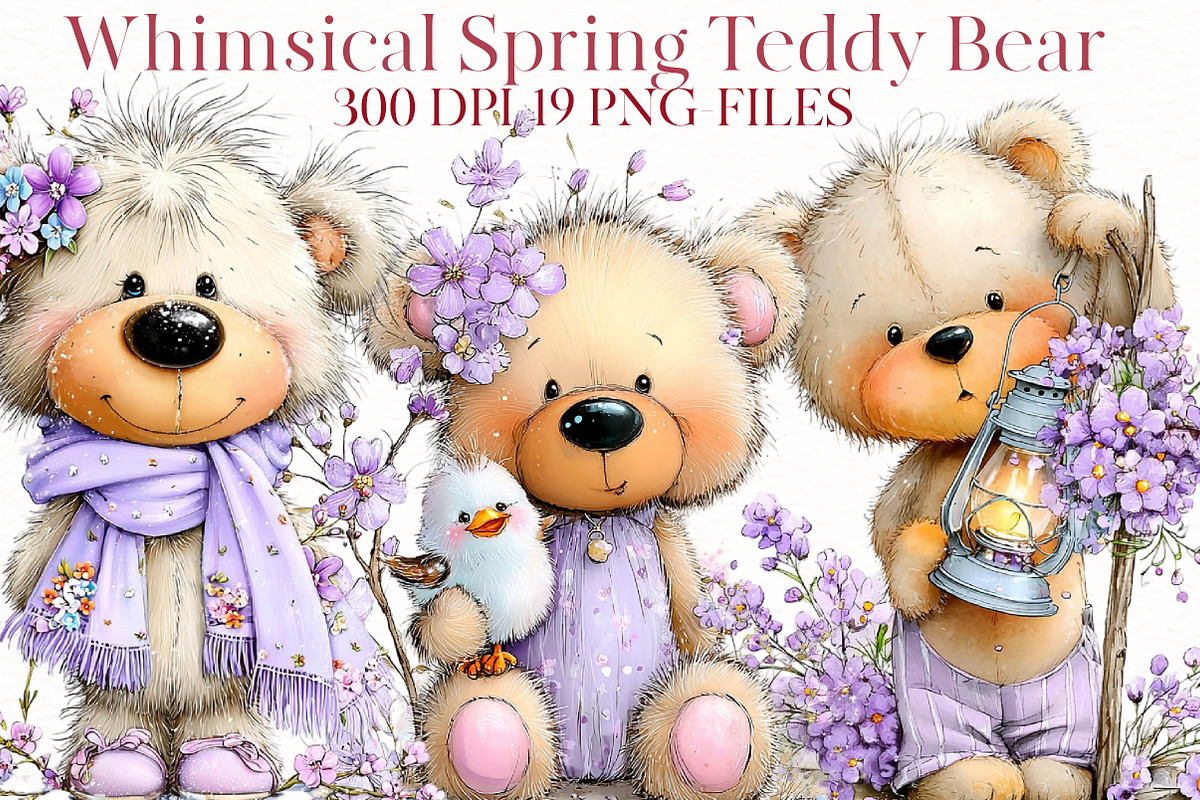 Whimsical spring teddy bear Clipart, an Illustration by Designworld (Photo 1 of 7)