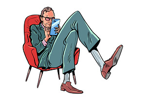 Serious businessman spends time on, a Person Illustration by rogistok