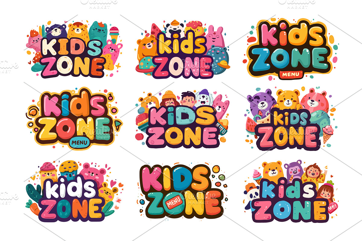 Kids zone logo cartoon vector set, an Object Illustration by Onyx
