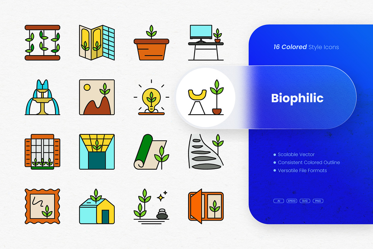 Biophilic Colored Icons, an Outline Icon by cidcud_graphic