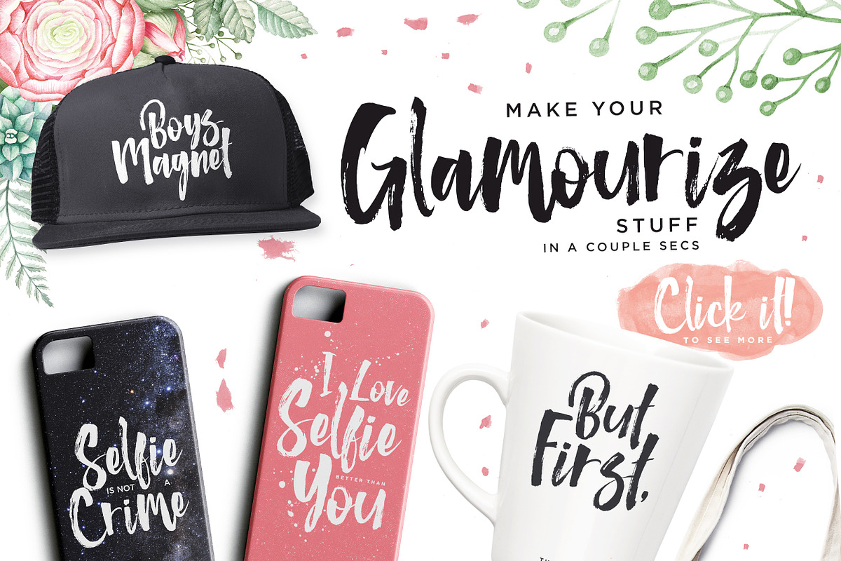 The Glamz watercolor brush logo font preview 2