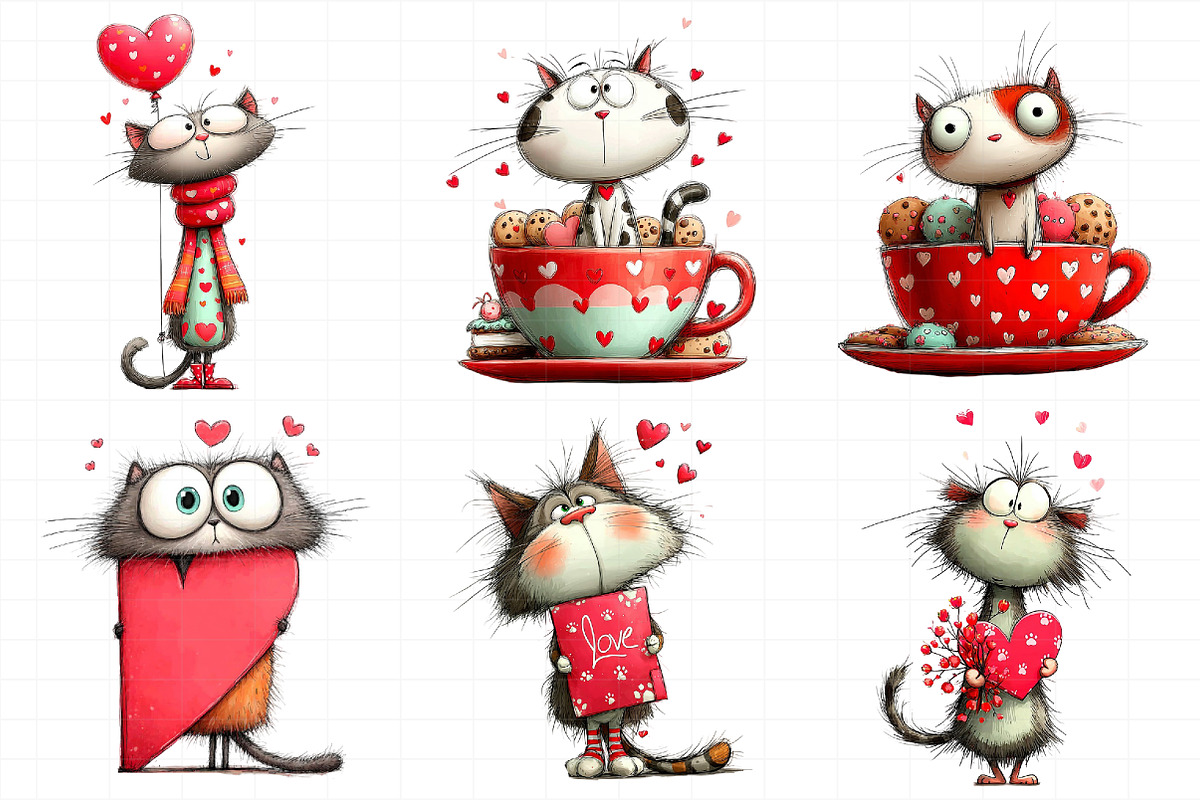 Whimsical Cats Valentines Day Clipar, an Illustration by Daily.Designs (Photo 6 of 8)