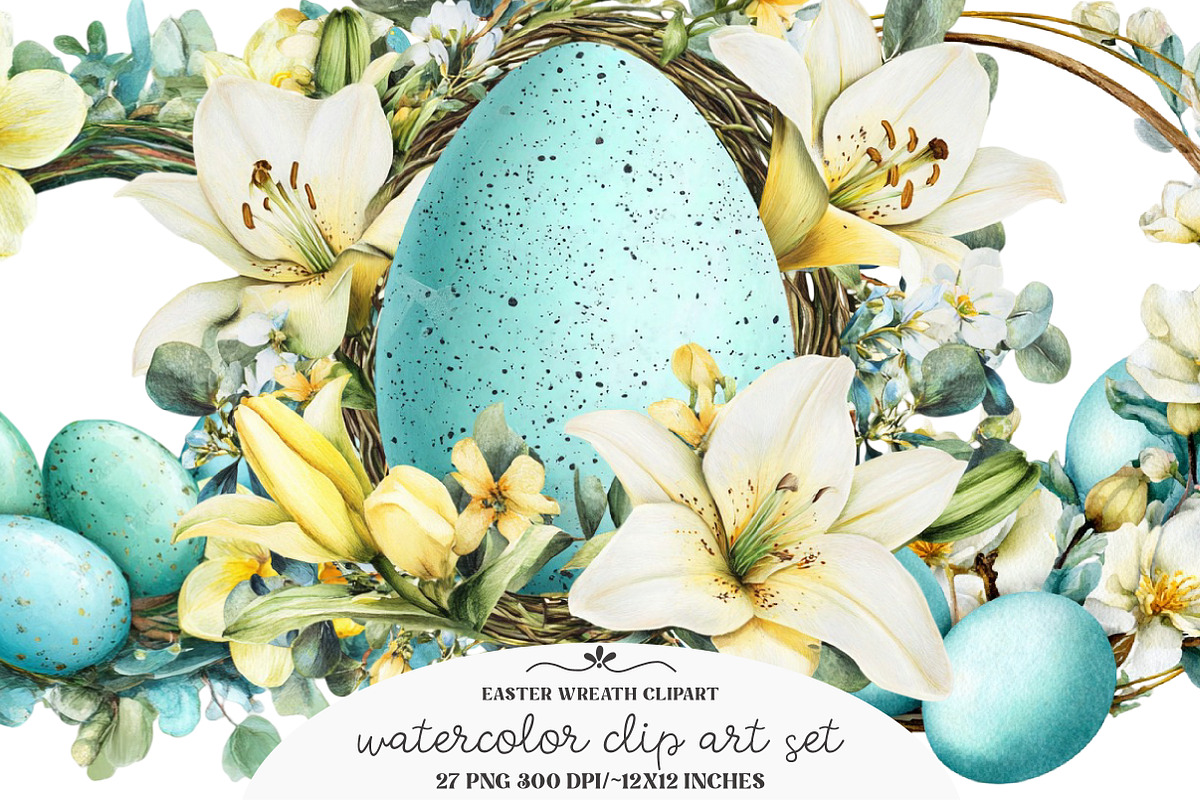 Easter Wreath Clipart Floral Egg Png, an Illustration by GatewayDesign (Photo 1 of 5)