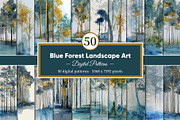 Blue Forest Landscape Art, a Decorative Illustration by Housui Patterns (Thumbnail 1 of 12)