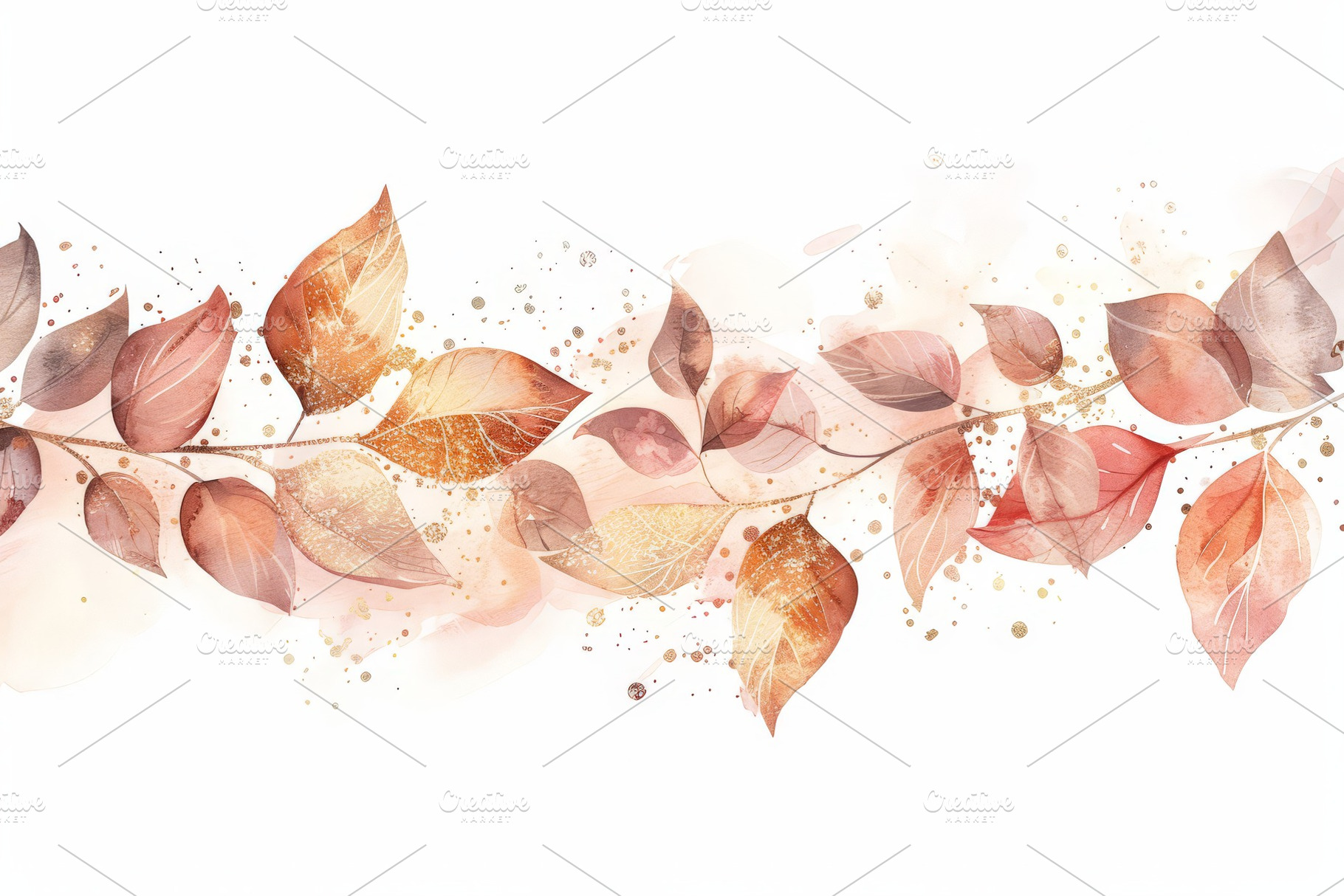 Pastel watercolor Rose Gold Leaves F, an Architecture Photo by Pixeness Studio