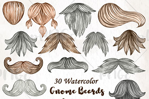 Watercolor Gnome Beards Clipart