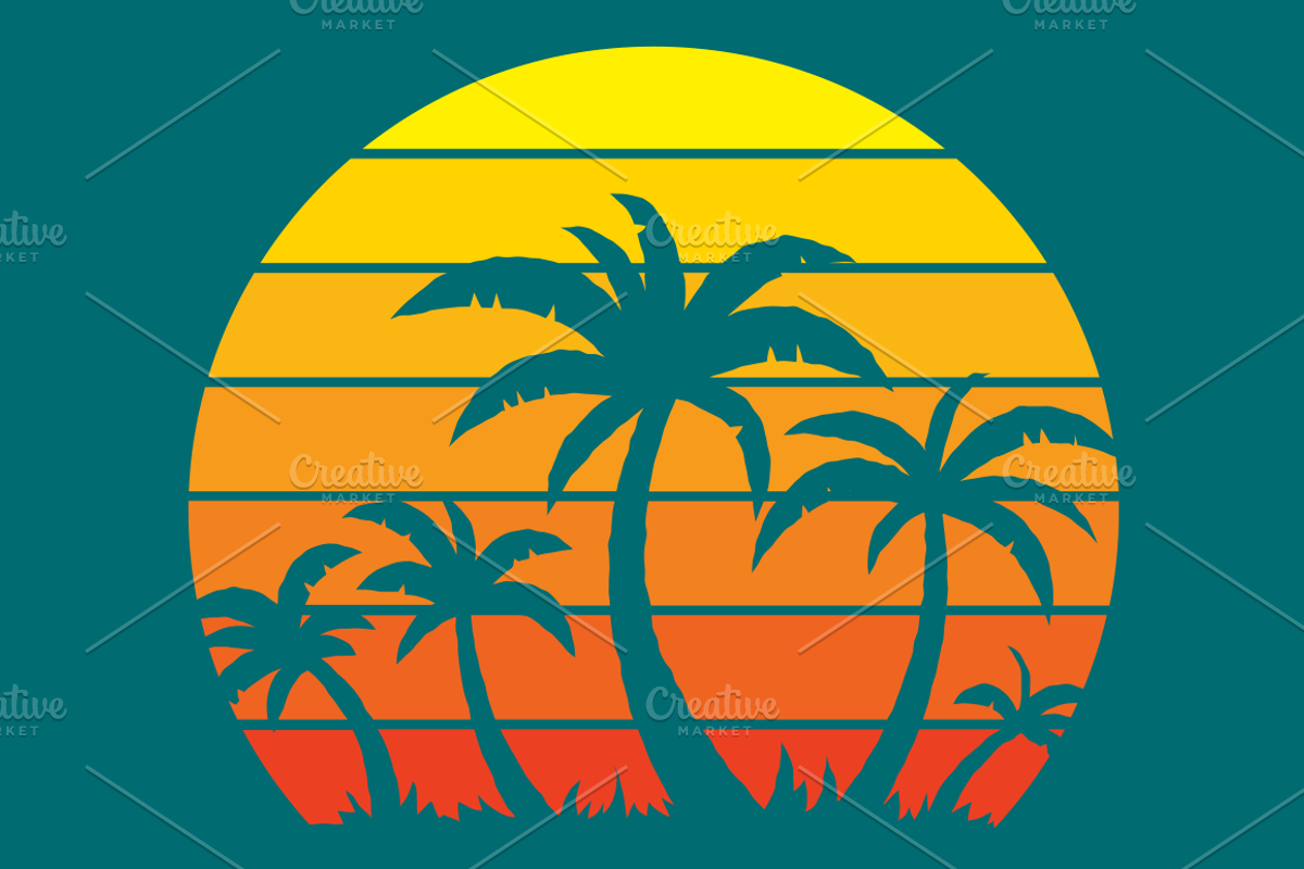 Retro Vintage Sunset And Palm Trees, a Seasonal Illustration by Schwegel Illustration (Photo 1 of 2)
