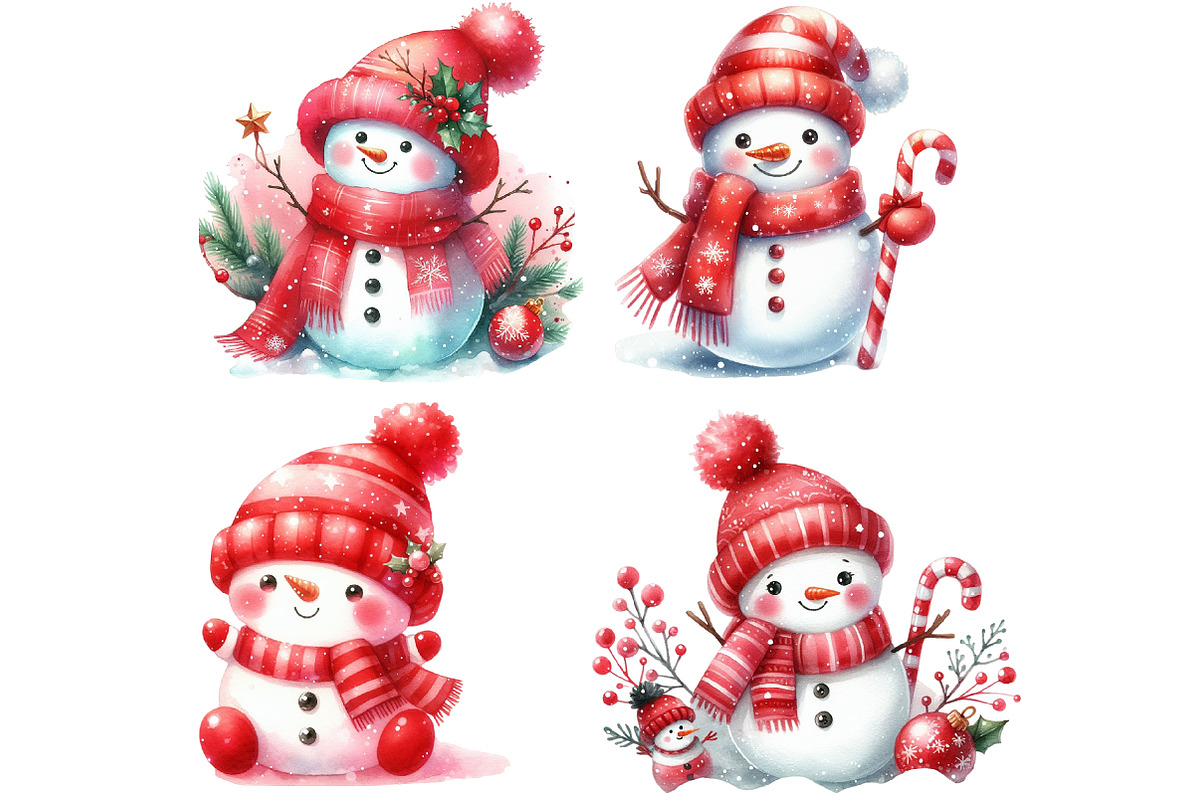 Red Cute Snowman Clipart, an Illustration by DreamCafeArt (Photo 3 of 5)