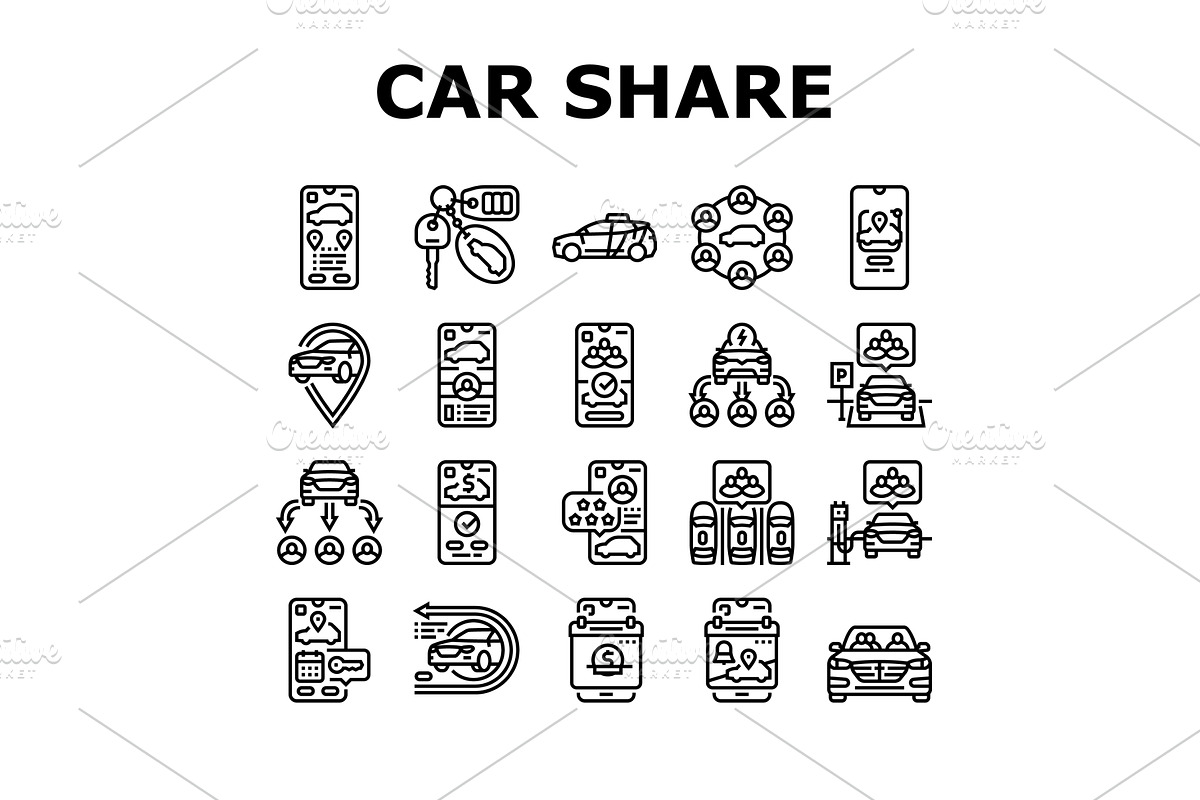 car share service transport icons, a Transportation Illustration by pikepicture