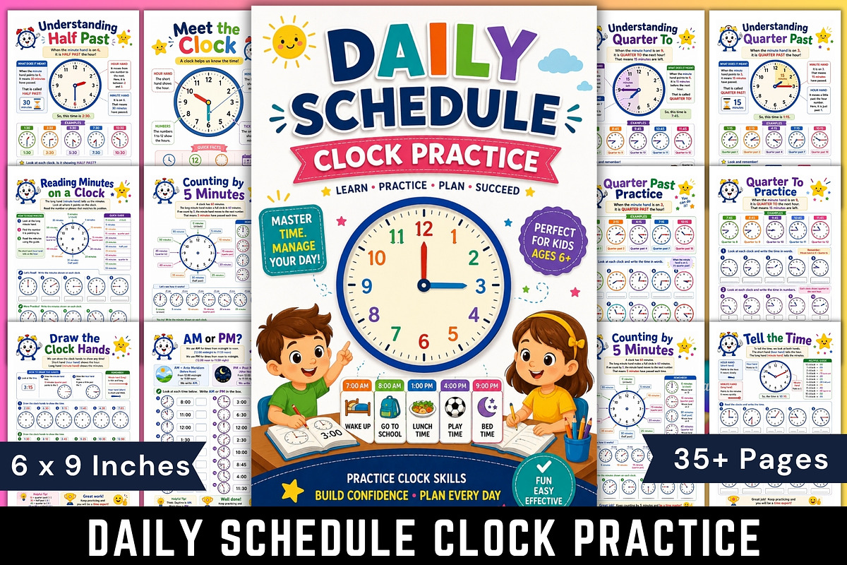 Daily Schedule Clock Practice, a Stationery Template by Designmela01 (Photo 1 of 6)