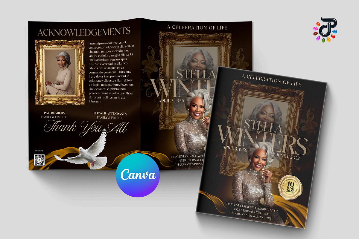 Elegant Canva Obituary Template, a Brochure Template by Protech Design ENT (Photo 1 of 9)