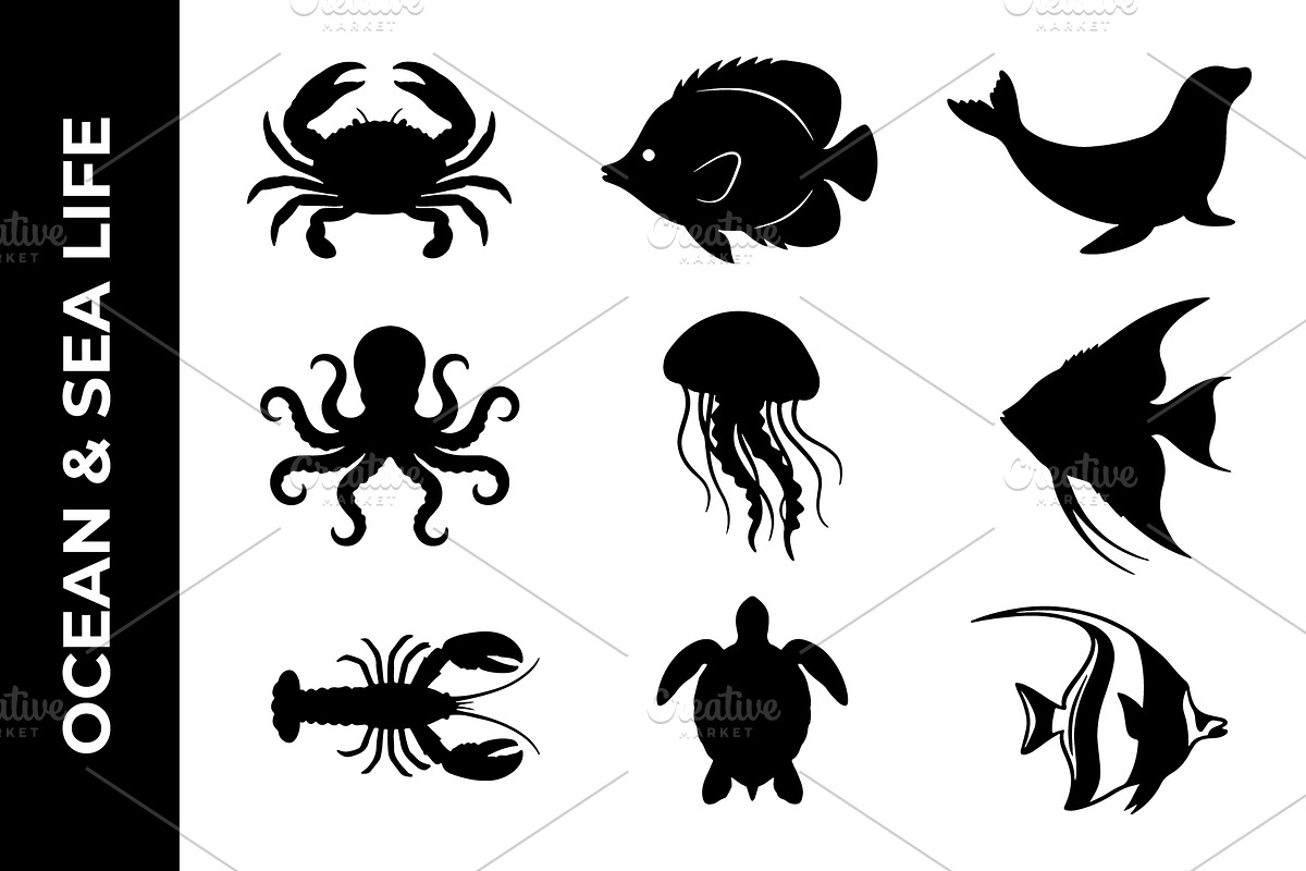 Ocean & Sea Life Silhouette Bundle, an Object Graphic by nandinigraphics (Photo 1 of 3)
