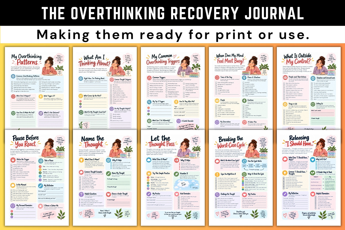 The Overthinking Recovery Journal, a Stationery Template by Designmela01 (Photo 2 of 6)