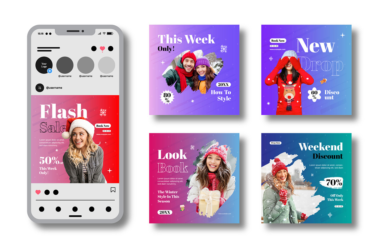 Winter Social Media Post Template, a Social Media Template by MightyDesign (Photo 1 of 6)