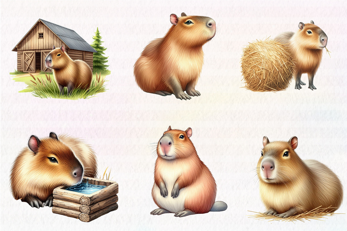 Watercolor Capybara clipart PNG, an Illustration by CreationArt (Photo 2 of 5)