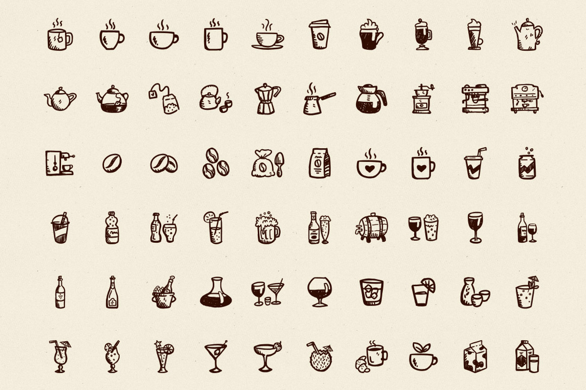 60 hand-drawn drinks icons, an Icon by Hand-Drawn Goods (Photo 2 of 2)