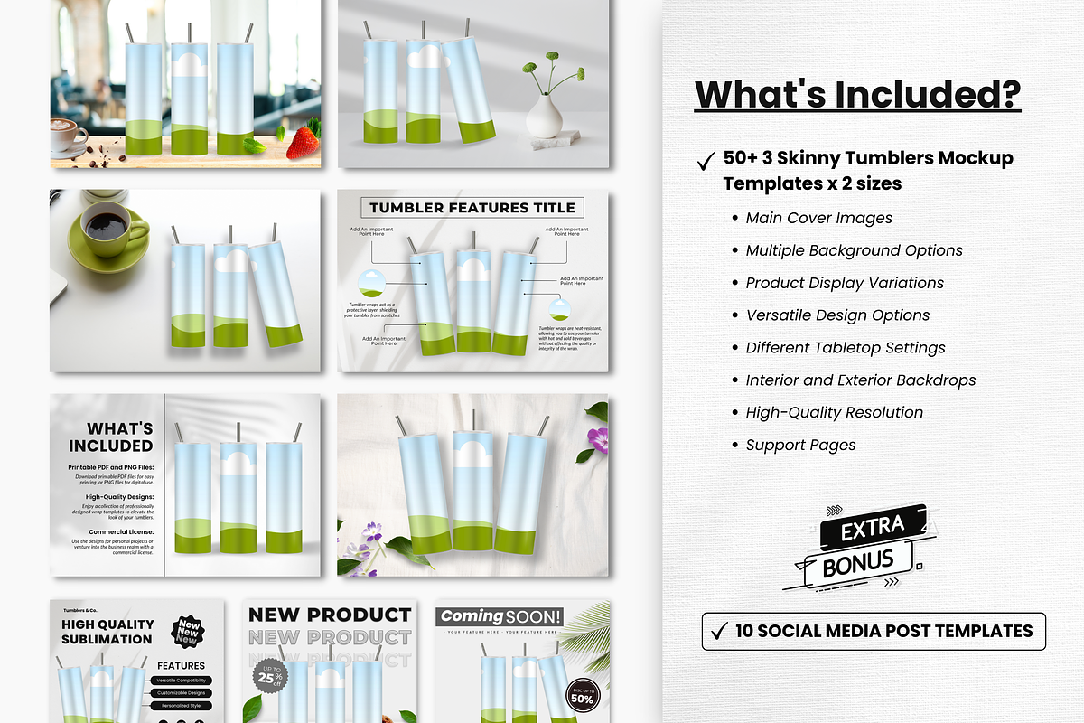 3 Skinny Tumblers Mockup Templates, a Cups & Container Mockup by DigiPax (Photo 2 of 10)