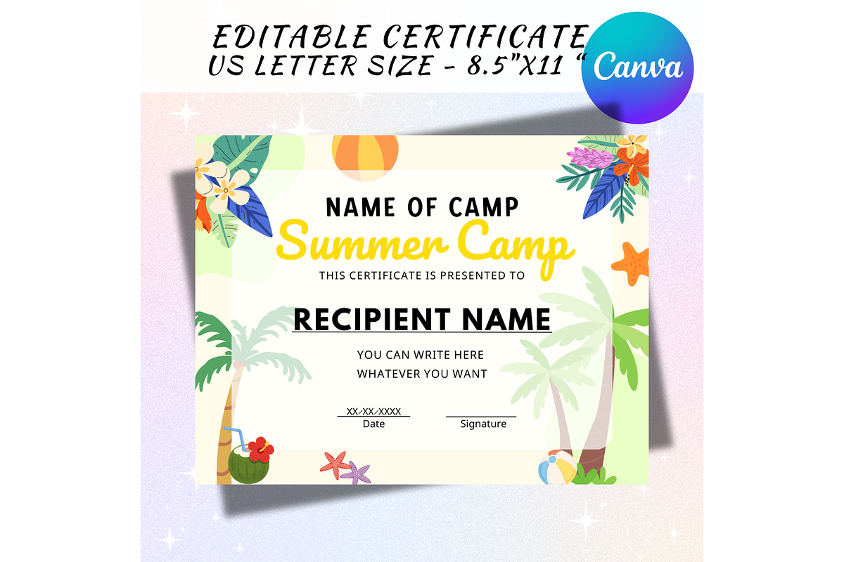 Summer Camp Certificate Template, a Poster Template by LovePrintEnjoyIt (Photo 1 of 2)