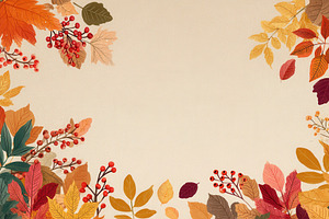 Autumn leaves and berries frame beig, a Photo by Pixeness Studio