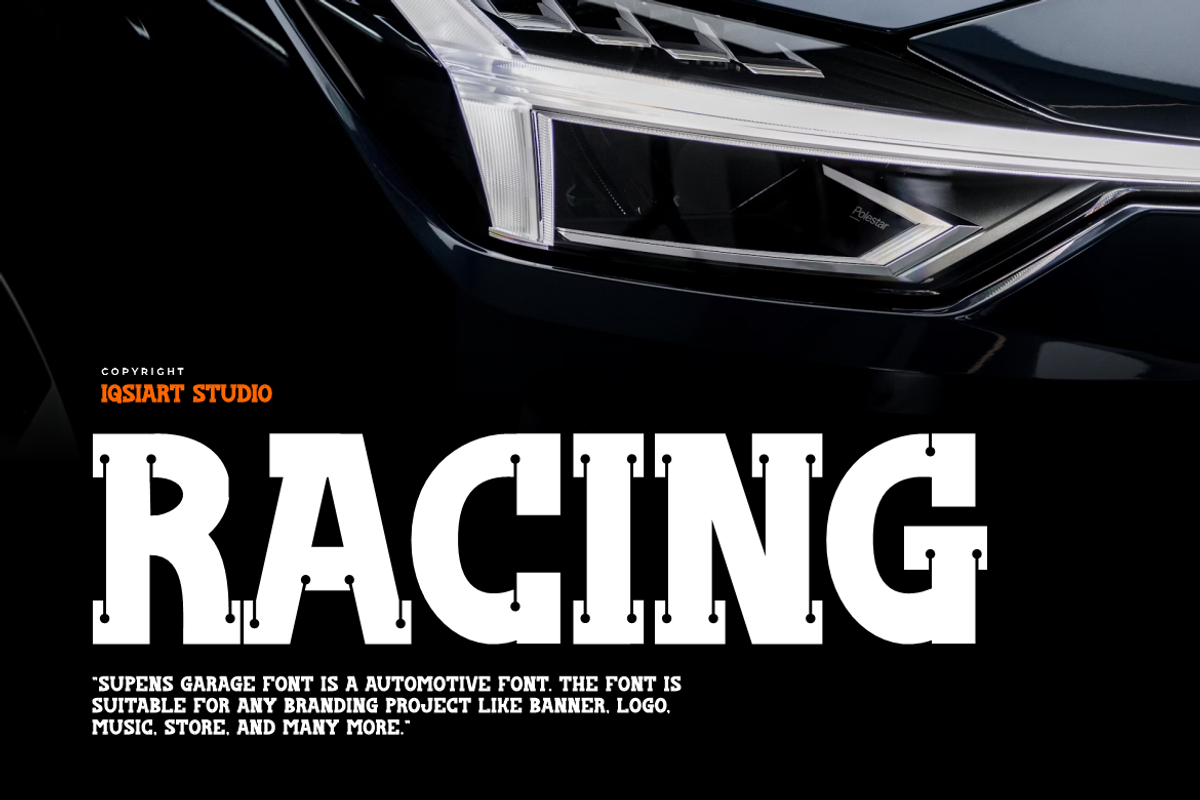 Supens Garage - Automotive Font, a Slab Serif Font by Iqsiart Studio (Photo 2 of 7)