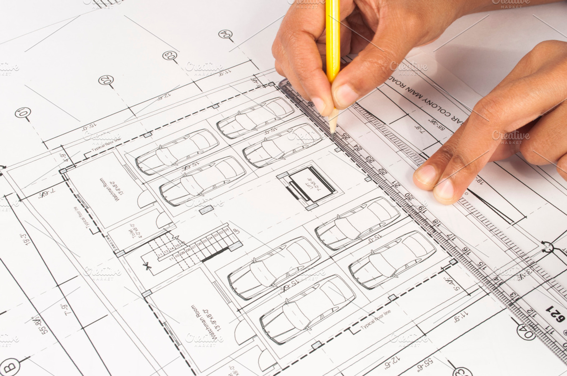 Blueprints containing blueprint, plan, and drafting