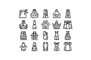 Cooking apron uniform set line icons, an Object Graphic by pikepicture