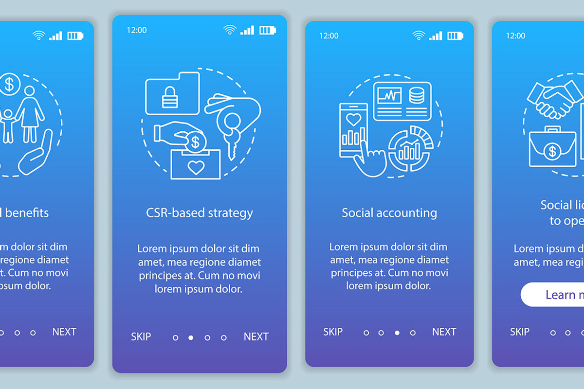 CSR onboarding mobile app pages, a Templates & Theme by IMG visuals icons