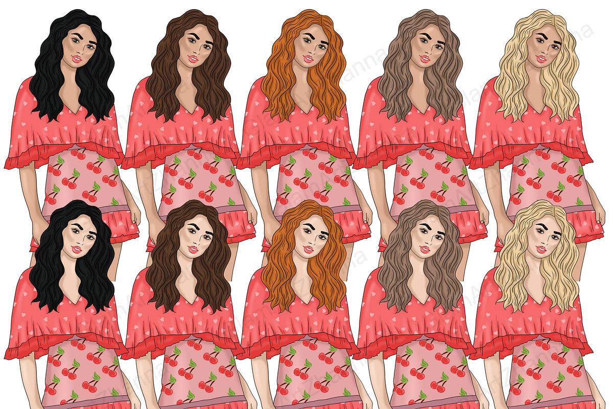 Valentine's Day Girls Clipart, a Seasonal Illustration by GlamArtZhanna (Photo 2 of 5)