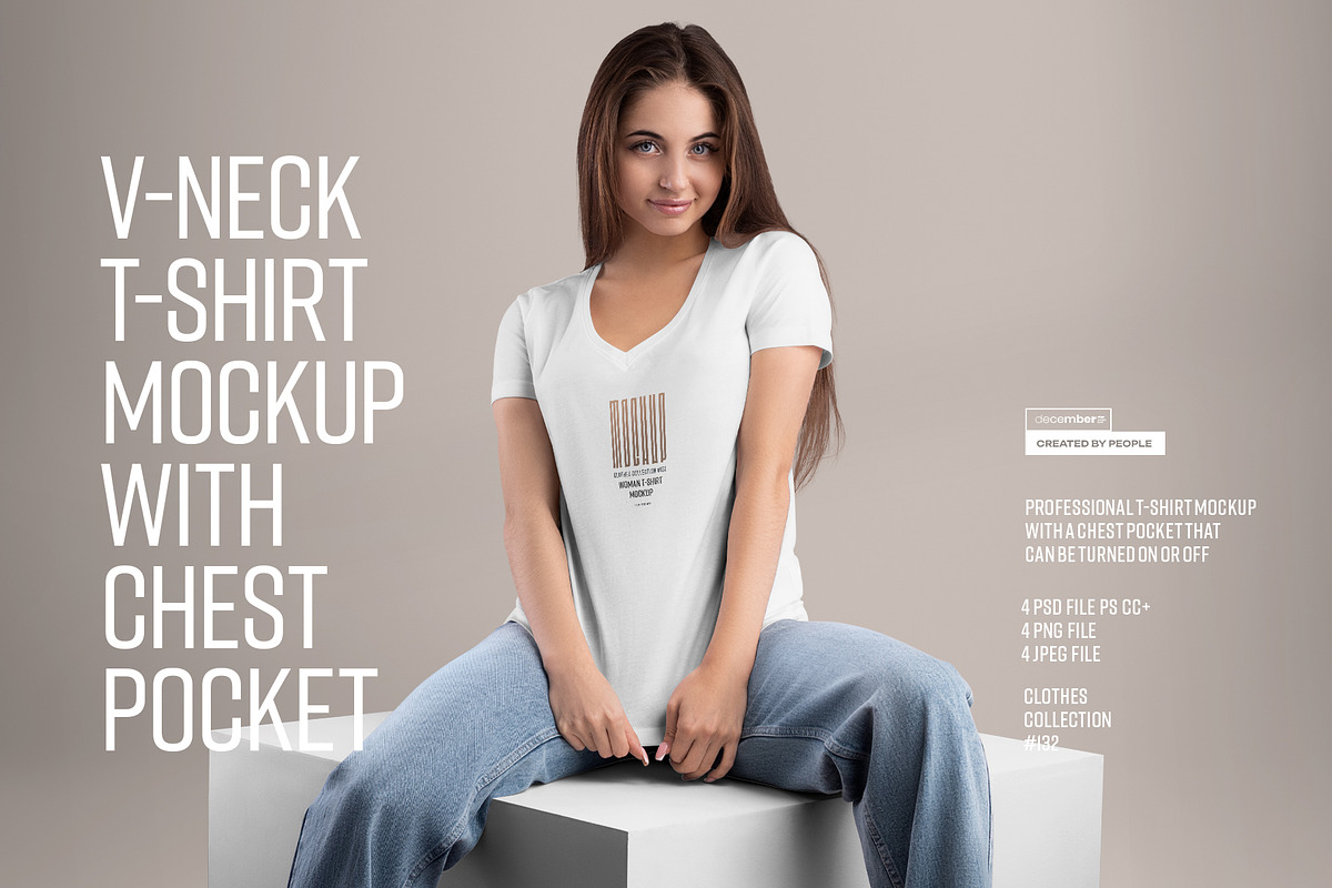 4 Mockup Woman V-Neck T-Shirt, a Shirt Mockup by Grow Design Craft Studio (Photo 1 of 9)