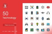 50 Technology Filled Line Icons, an Icon by IconBunny (Thumbnail 1 of 2)