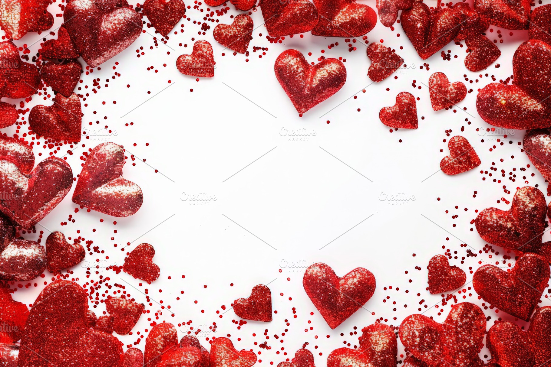 Shiny glitter hearts and rose flower, a Photo by Pixeness Studio