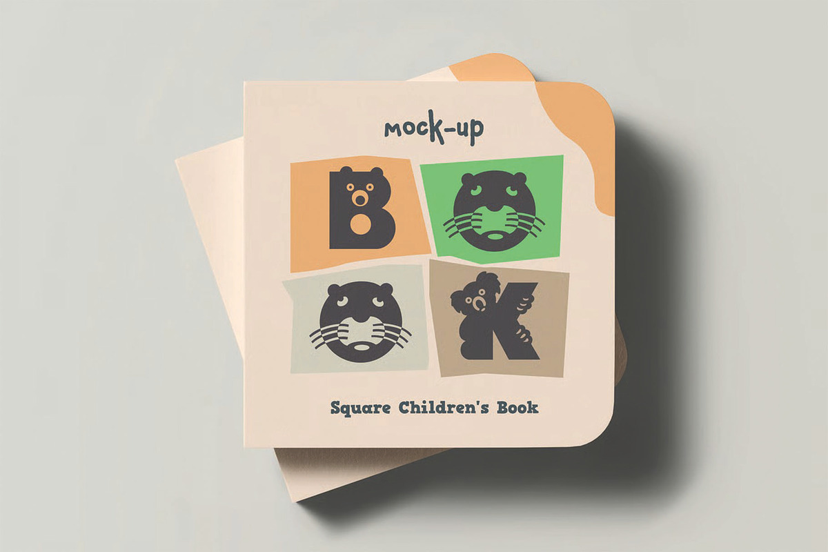 Square Children's Book Mockup, a Books & Magazine Mockup by DesignRushMarket (Photo 3 of 10)
