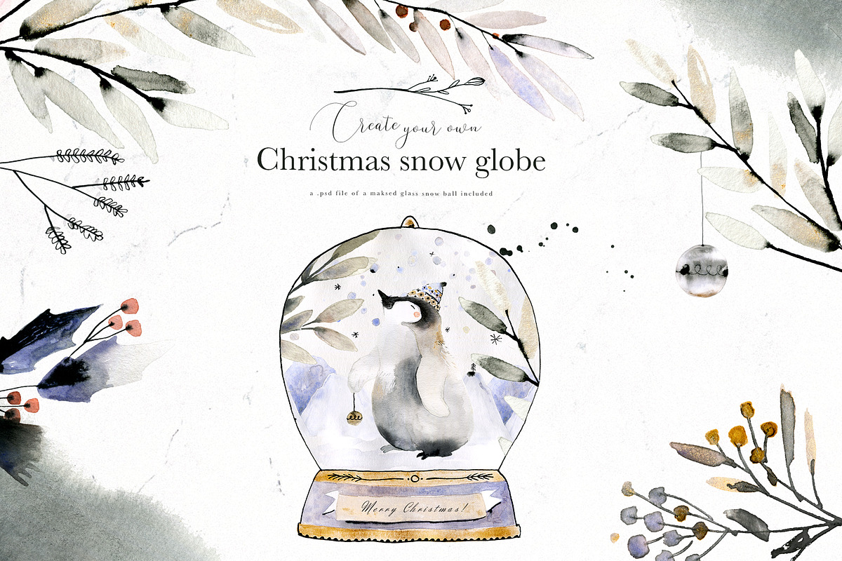 Vague Christmas Watercolor & Ink Set, an Animal Illustration by Bibela (Photo 8 of 14)