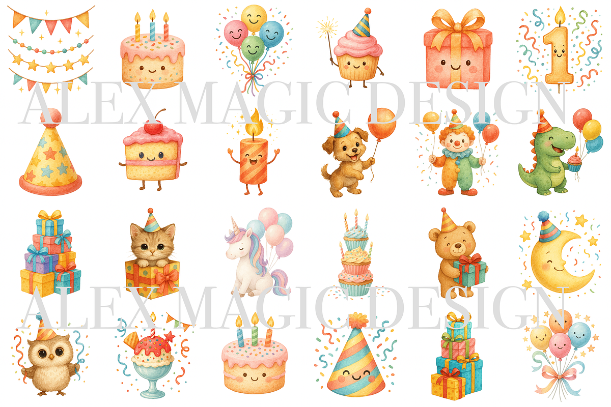 Birthday Clipart Set, a Decorative Illustration by Pati Charm Studio (Photo 2 of 8)
