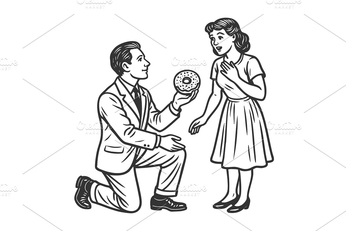 Man proposing with donut instead of, a Person Illustration by AlexArt