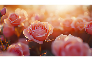 Sunlit pink roses in bloom during, a Beauty & Fashion Photo by Lermont51