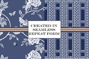 Chinoiserie Patterns Orange Vector