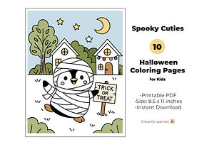 10 Cute Halloween Coloring Pages PDF, an Animal Illustration by tetiartline